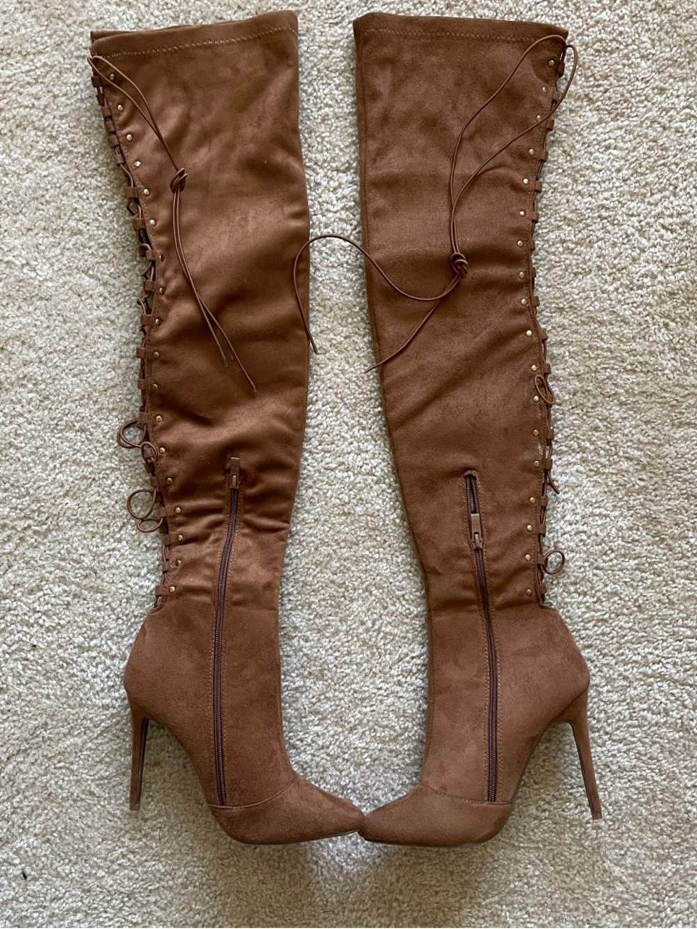 NEW! Over-the-Knee Lace-Up Stiletto Boots in Brown